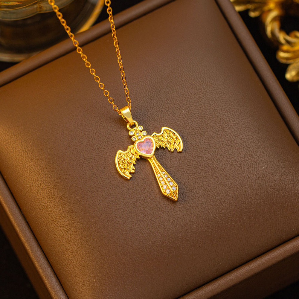popular titanium steel wings cross necklace classyaccessible luxury pendant niche style design new arrivalsweater chain jewelry