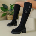 round toe over-the-knee boots for women  winternew arrivalfleece-linedslimming lookthick sole belt buckle high heel slim boots