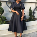D3191 cross-border women's clothing  new style bell sleeves v neckfashionelegant large skirt dress european and american dress