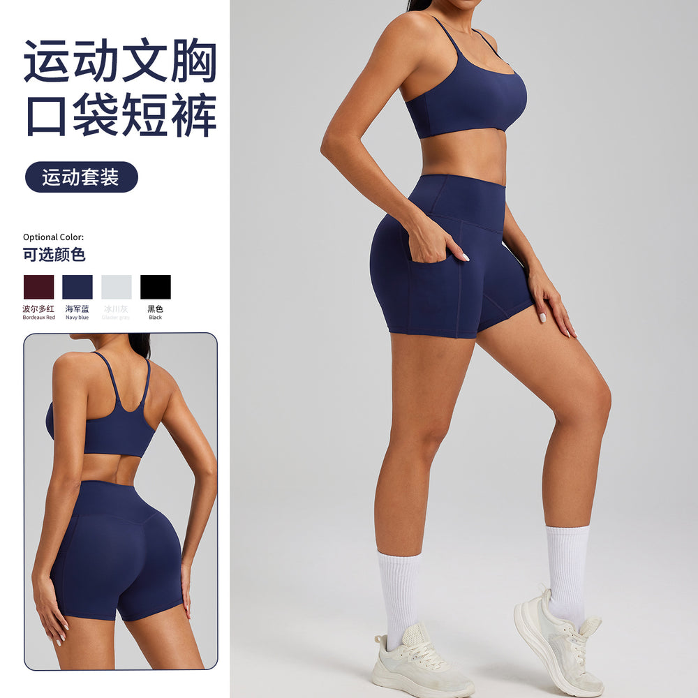spring/summer new yoga outfit set - outdoor running pocket fitness set - butt-lifting compression sportswear set for women