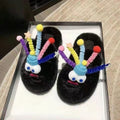 Thick sole fur slippers 2024new arrival cartoon cute autumn winter heightening non-slip flip-flops indoor home cotton slippers