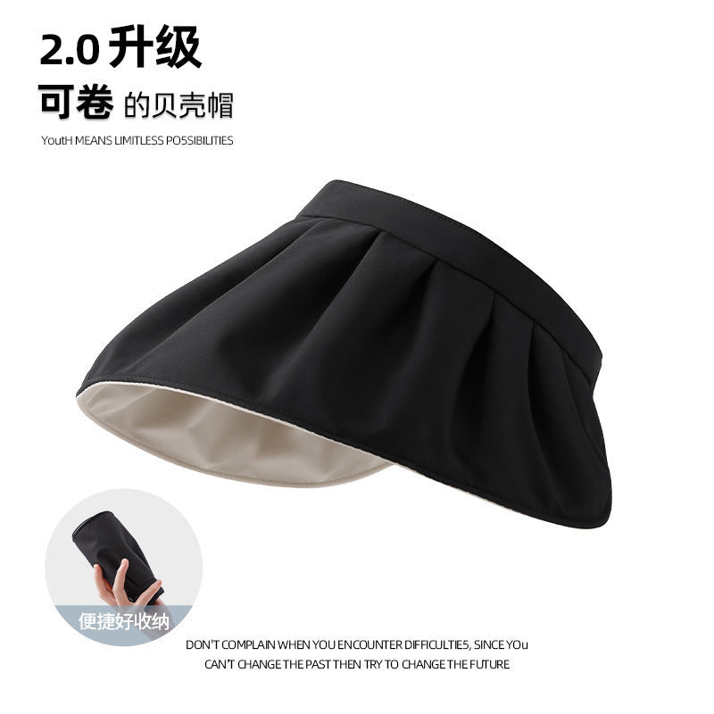 Large brim sunshade can be stored, shell hat, sunscreen and UV protection, face cover, empty top hat, outdoor sports women's summer hat