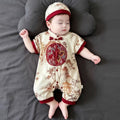 Summer thin one-piece new chinoiserie infant male and female baby chinese style heavy industry chinese ancient style khaki outwear crawling clothes summer
