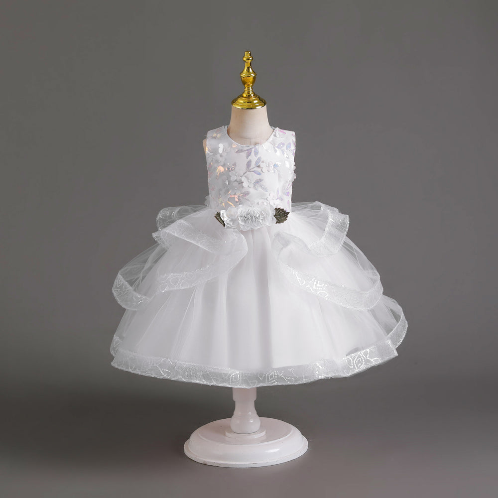 Ready-to-ship new sequin flower kids' dress, princess gown for baby girls, first birthday dress, baby dress