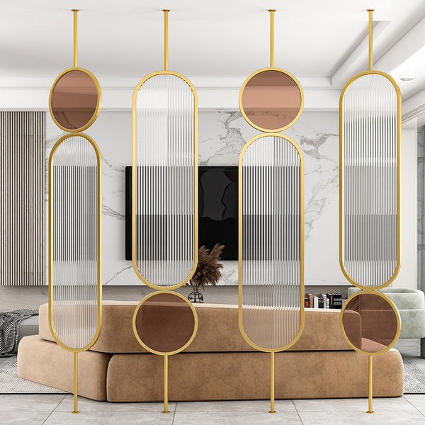 Simple light luxury Changhong glass wrought iron screen partition entrance shielding wall rotating stainless steel guest dining room decoration