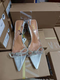Za2024summernew arrival women's shoes pvc transparent high heels women's pointed toe toe crystal heel rhinestone bows shoes