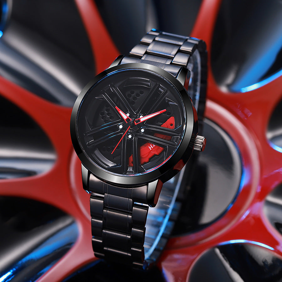 New arrivalmenrotate wheel stereocut out car modification gift watch middle southeast asia men's watch quartz watch