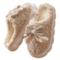 Sweet bowknot home cotton slippers women's autumn winter fleece-lined cotton slippers women's slippers men's closed-toe slippers postpartum shoes women