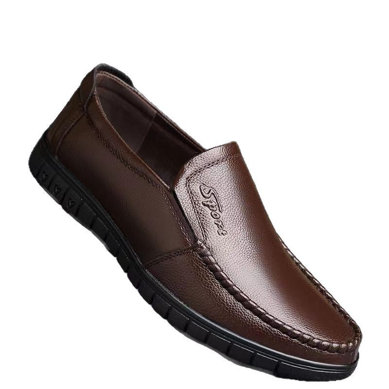 [real soft leather] men's 2024 new arrival easiest for match men's shoes casual middle-aged and elderly leather shoes plaid dad's bean shoes