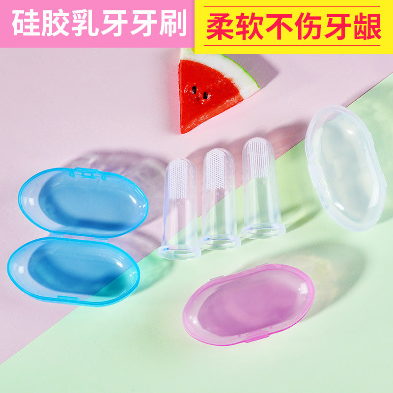 Factory direct sales baby thumb cover toothbrush, silicone baby tooth brush, finger toothbrush, baby tongue coating cleaning brush box