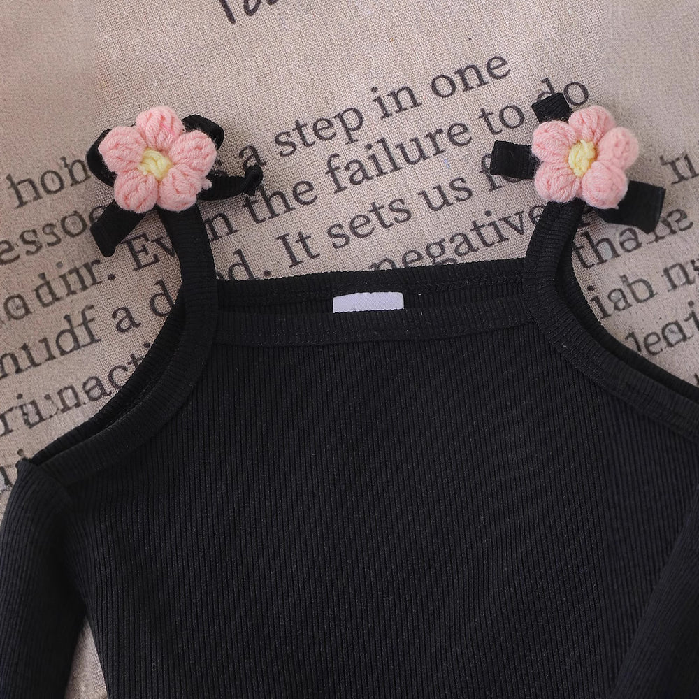 Children's clothing  fashion children's clothing black camisole + flared pants girl cross