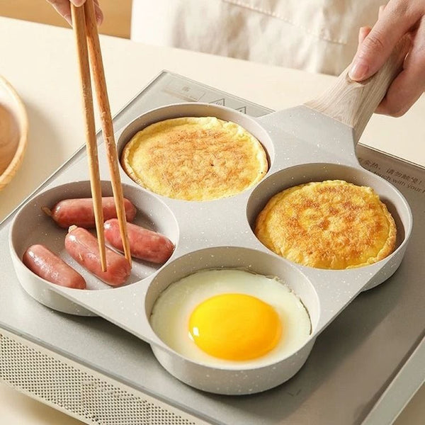 麦饭石加深鸡蛋汉堡平底锅不粘锅家用四孔早餐煎蛋平底煎饼锅
