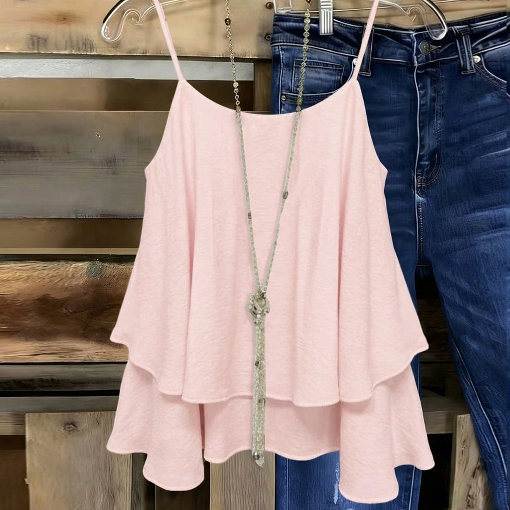 summer new arrivals: european and american style women's v-neck double-layer ruffle camisole - slimming inner layer top