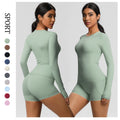 European and american solid color slim-fit long sleeve t-shirt yoga outfit set - high-waisted, barely-there feel, quick-dry activewear two-piece set for running and fitness