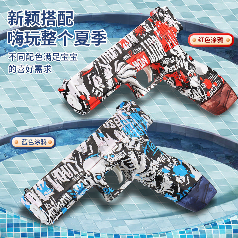 graffiti electric glock continuous water gun charging large capacity summer beach outdoor kids water gun toy
