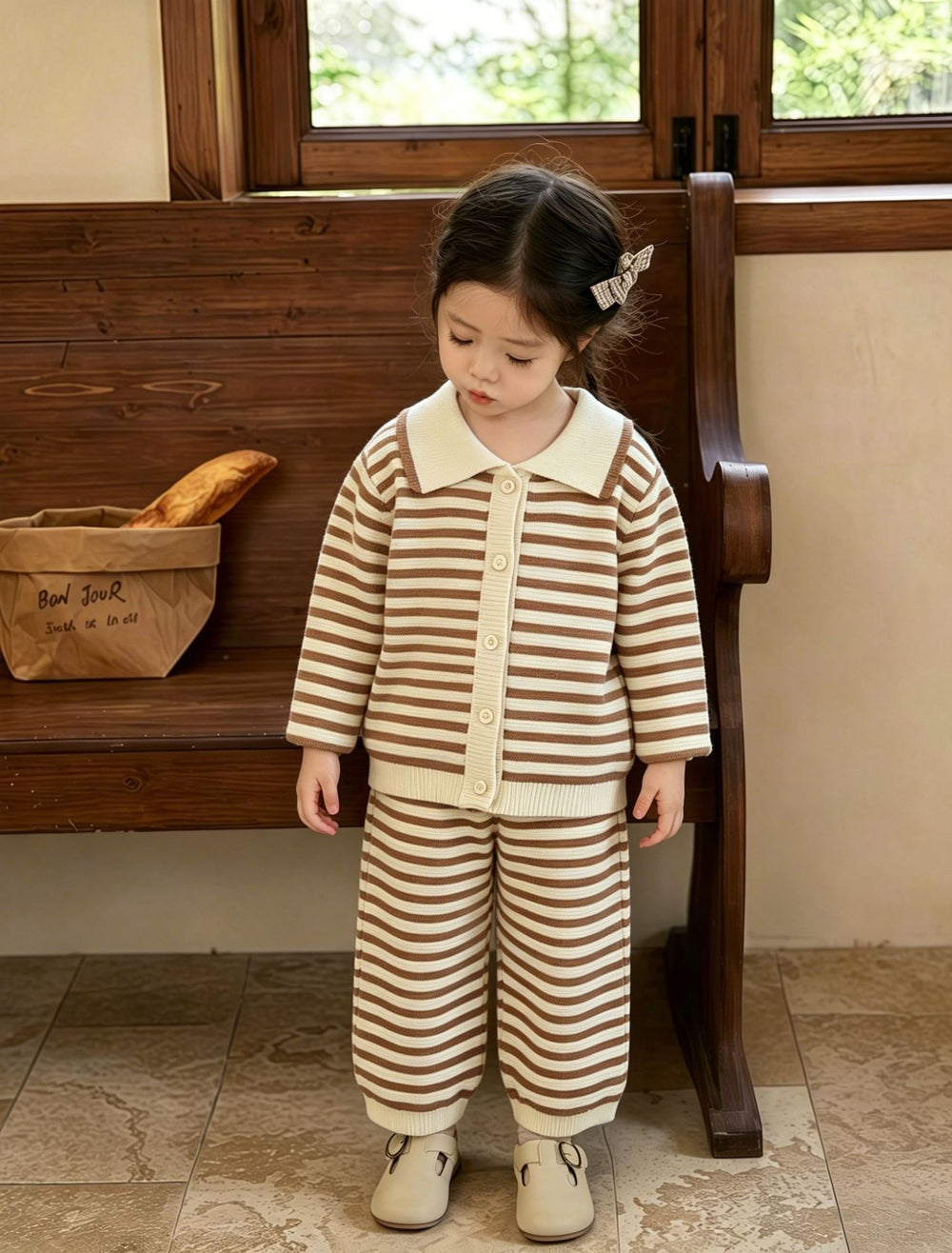 Girls' knitted sweater two-piece set - new autumn/winter collection - striped pants outfit for baby girls