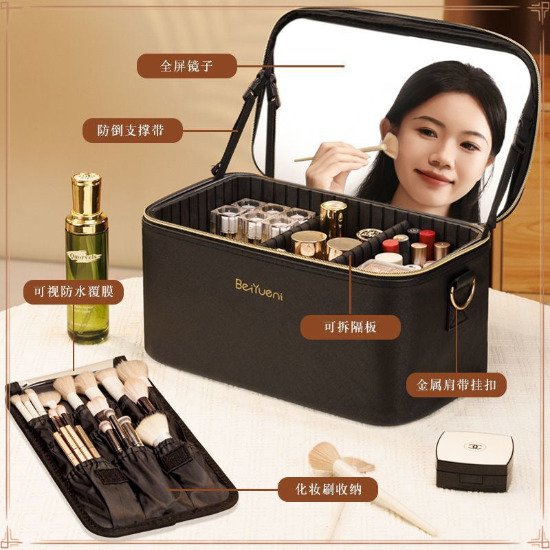Cosmetic bag with mirror Large capacity female portable makeup artist special manicure storage Tattoo embroidery toolbox