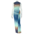 European and american style sexy slim-fit fashion gradient color block bodycon dress high neck sleeveless ruched maxi dress women's clothing