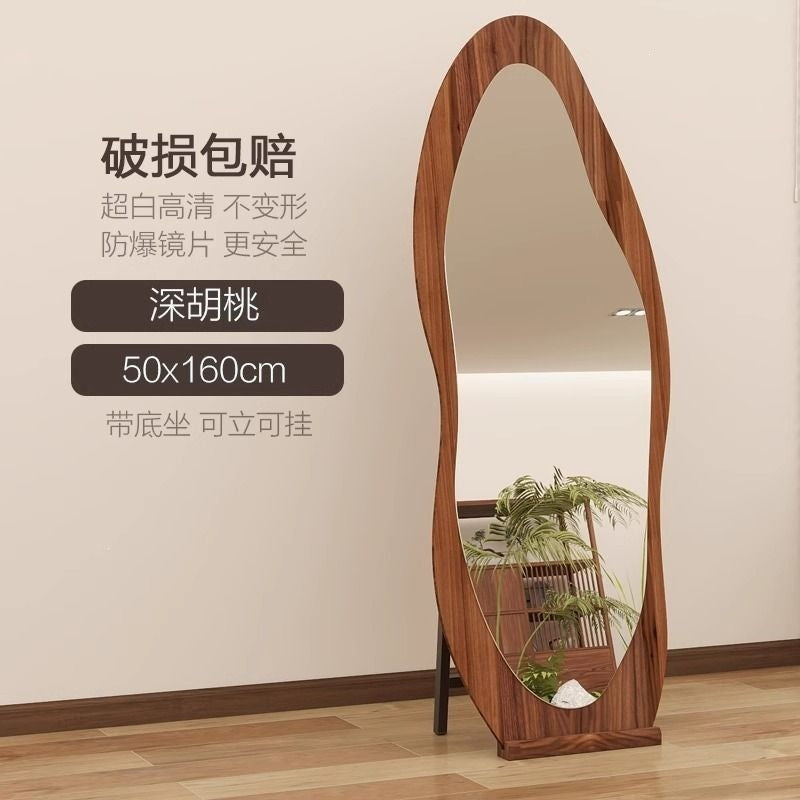 Clothing store fitting mirror new chinoiserie medieval full-length mirror for home living room floor-standing wall-mounted special-shaped mango full-length mirror