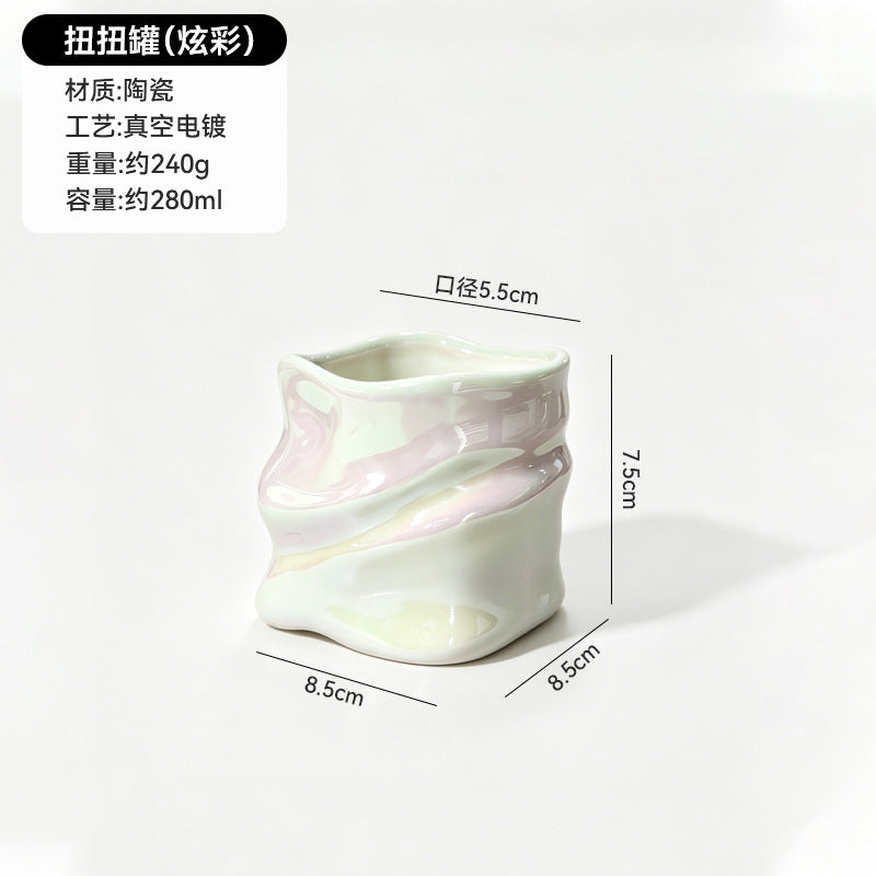 stainless steel creative twisted shape fruit fork set creative colorful ceramic storage jar wholesale
