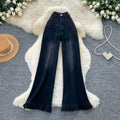 Retrohigh waistflaredjeans women's lace decoration slimming look silm microflaredpants autumn sense of design american style