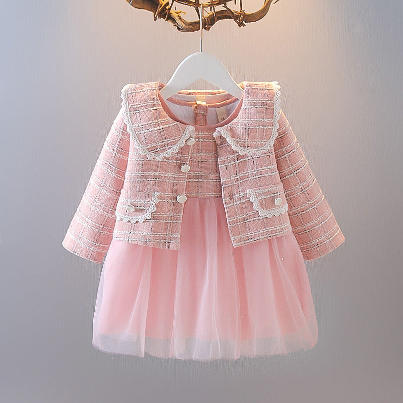 4 girls' stylish outfit set - new autumn collection - trendy princess style mesh dress with chanel-inspired design - 5-piece skirt set - ages 3+