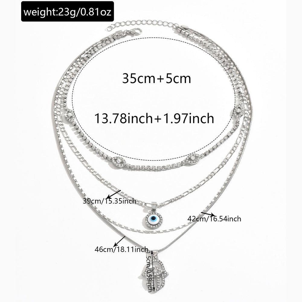 hot-selling retro exaggerated sense of design devil's eye pendant necklace fashionable multi-layer diamond-encrusted ins clavicle chain