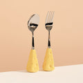 Carefully selected, instagram-worthy, high-end cheese stainless steel fork and spoon set. features a heat-resistant ceramic handle. perfect as children's cutlery
