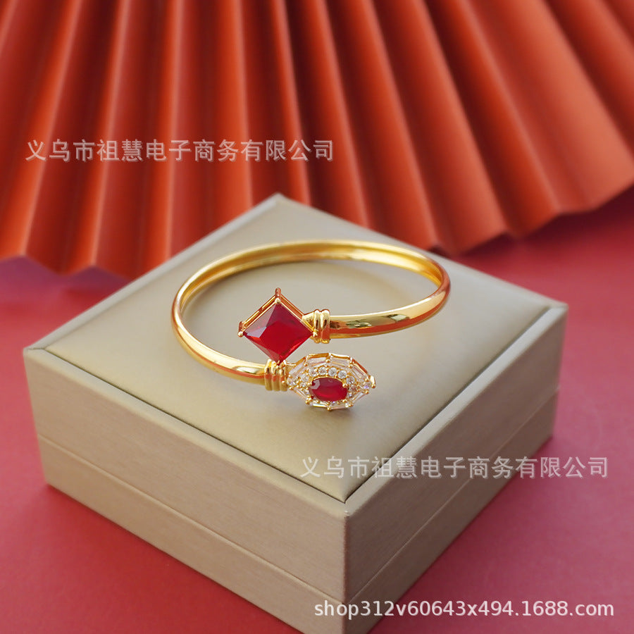 Middle eastern women's sparkling clear elegant round zircon bangle couple engagement wedding jewelry fashion accessories