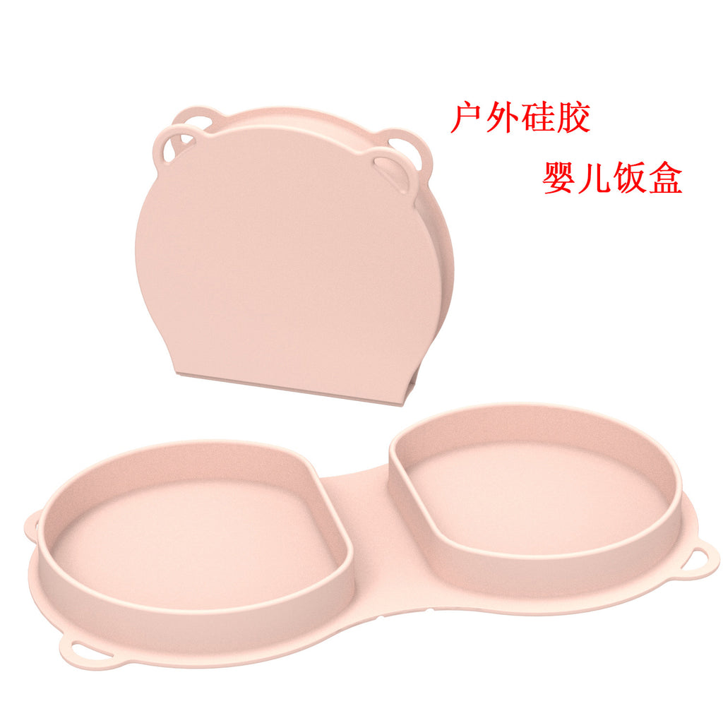New baby silicone foldable plate bowl children's meal tray with fork and spoon outdoor travel children's silicone lunch box