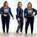 new winter collection: african-inspired hotfix rhinestone & beaded letter long sleeve tee + pencil pants fashion casual two-piece set