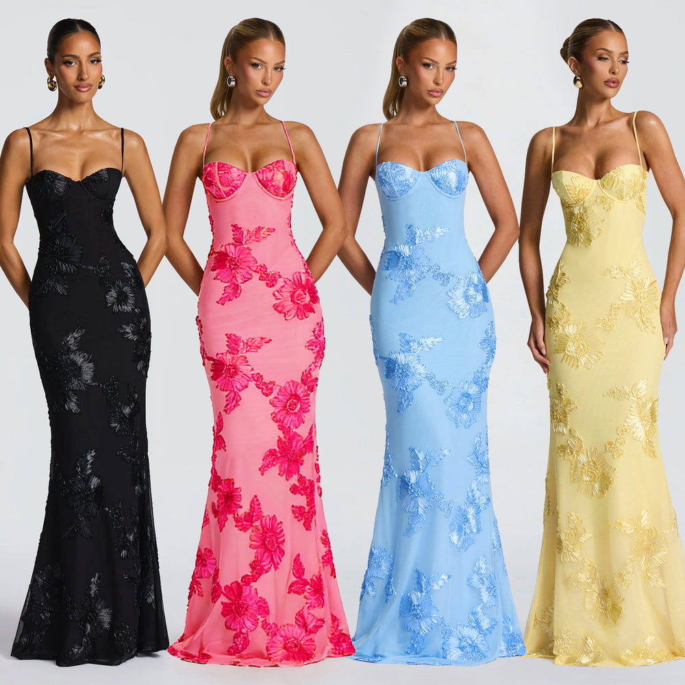 C7672 cross-border   fashion women's elegant sexy jacquard camisole party dress