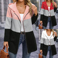 European and american autumn/winter  cross-border women's casual fashion loose color block three-color patchwork hoodie jacket