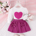 Children's clothingnew girl sweatshirt hearttops+pink bell bottoms two-piece set