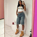 European and american cross-border women's fashion  women's casual denim shorts summer retro loose washed straight-leg denim shorts