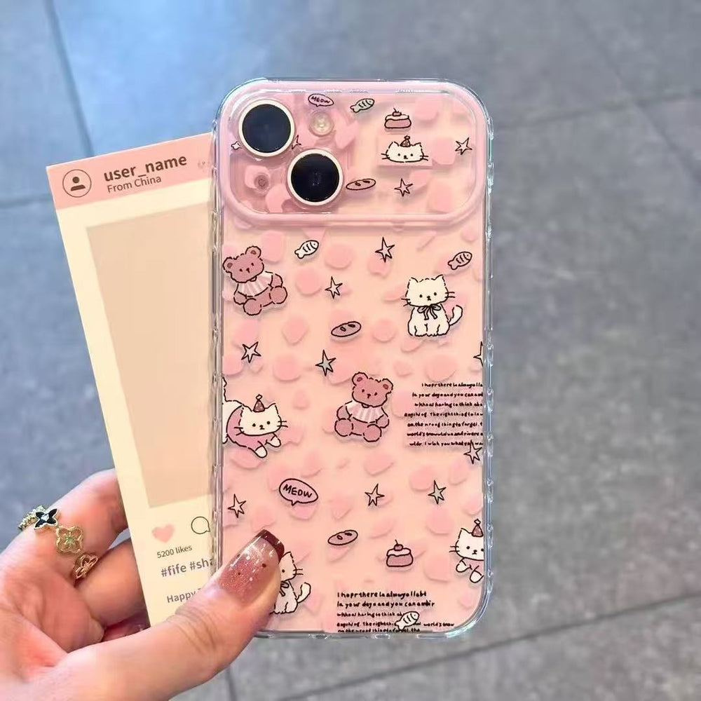 Suitable for iphone 18 blue pink leopard print cat bear mobile phone case apple 17promax cartoon cute transparent case 15