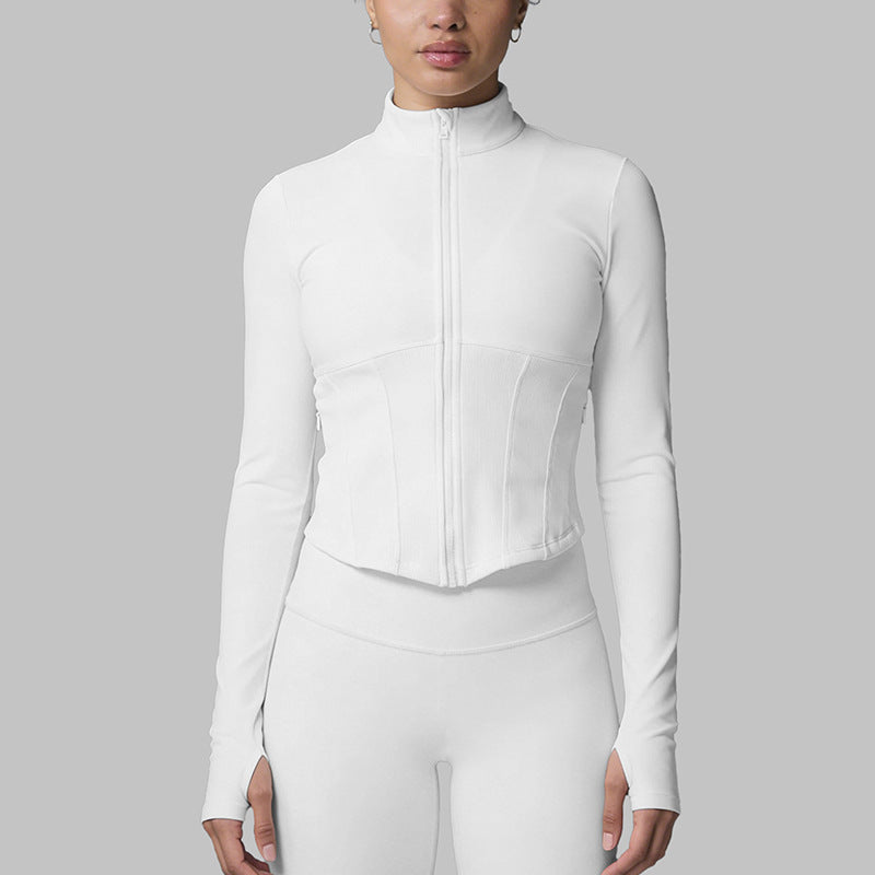 new arrival quick-drying yoga clothes long sleeves sports yoga pants silmtops zipper breathable outwearsuit