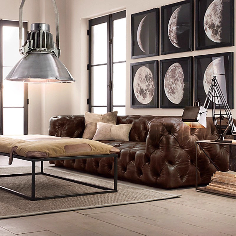 American light luxury living room straight row multi-person first-layer cowhide casual sofa house small apartment oil wax leather three-person sofa