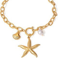 18k gold stainless steel starfish, shell, and seashell bracelet - 2025 european and american summer new ocean series titanium steel bracelet