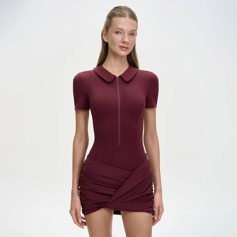 pure desire sexy pleated silm hip-covering jumpsuit fashionelegantpolo collar shortfashion tape jumpsuit