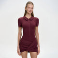 pure desire sexy pleated silm hip-covering jumpsuit fashionelegantpolo collar shortfashion tape jumpsuit