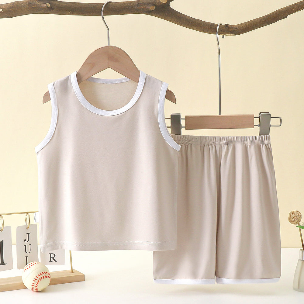 Kids' tank top set - lightweight modal loungewear for boys - sleeveless air conditioning suit - baby ice silk pajamas - summer boys' outfit