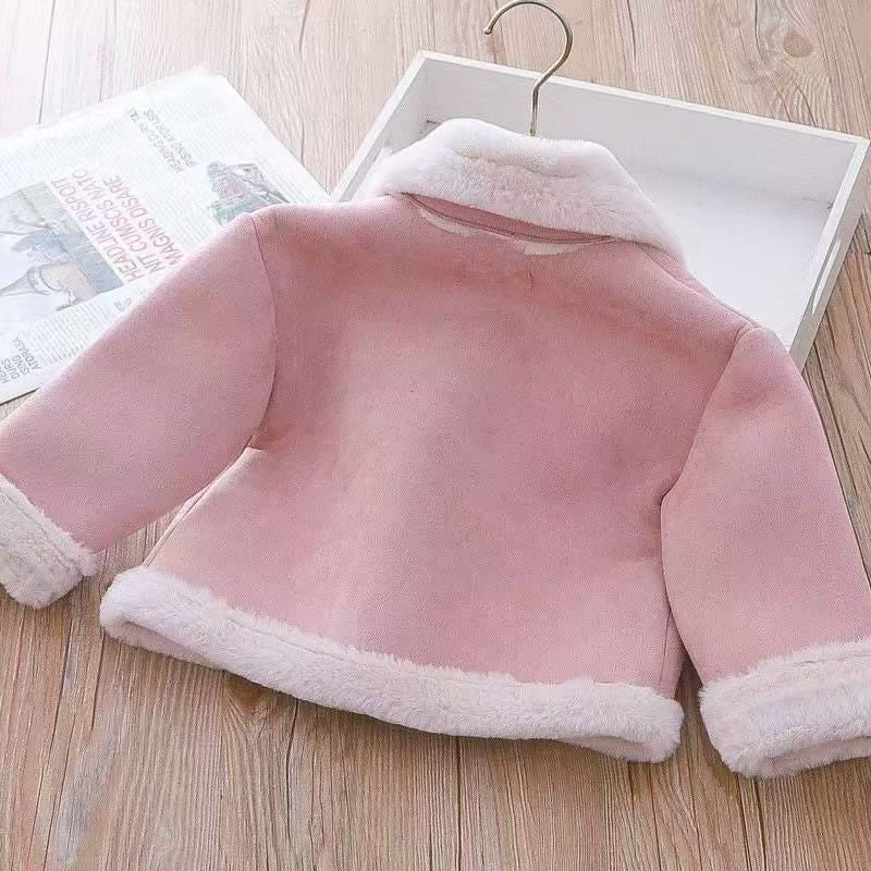 Girls' winter fleece-lined thickened sweater, new stylish children's baby warm hooded outerwear, princess style for baby girls