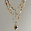 New arrivalfashionstylishniche style blue gemstone square pendant necklace retro multi-layered cross clavicle chain accessories