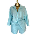 European and american cross-border women's fashion:  summer new collection - stylish lapel, three-quarter sleeve, beaded blouse and wide-leg shorts set