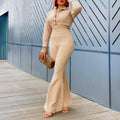 D476  women's plus size fashionable and elegant turn-down collar shirt and high-waisted flare pants two-piece set - cross-border outfit