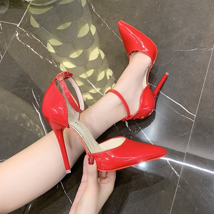 2026 new women's high heels, fashionable and sexy single shoes with ankle strap, elegant and mature style, pointed toe pumps