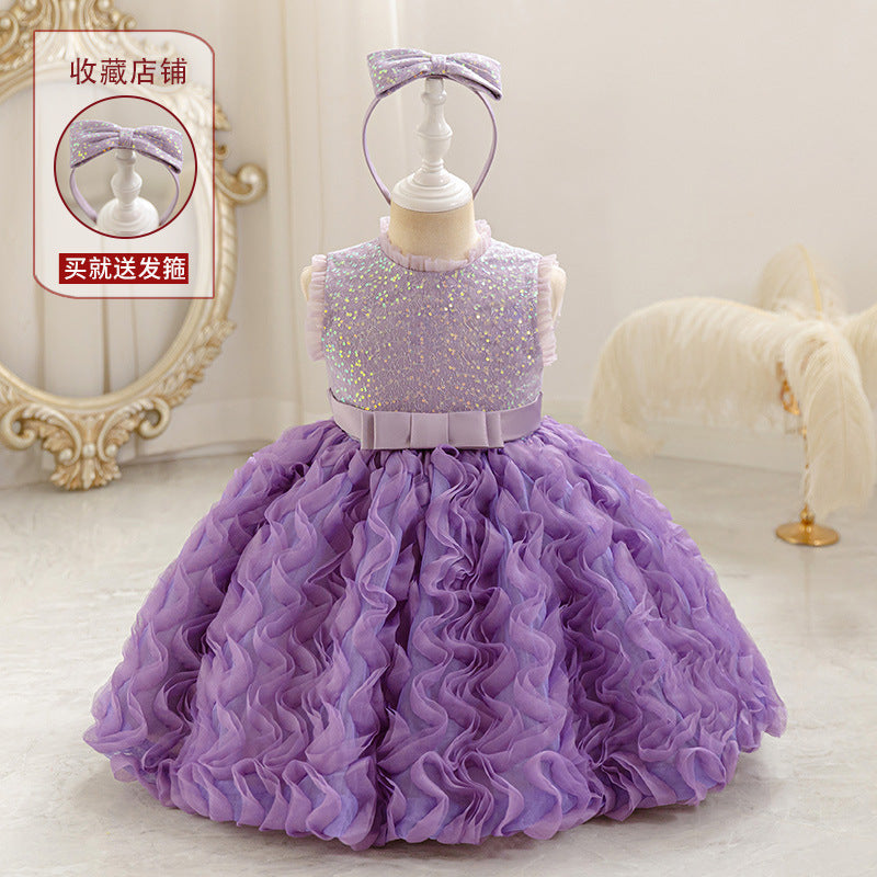 Baby girl's short evening dress, first birthday chic cake dress,  foreign trade round neck vest, european and american style