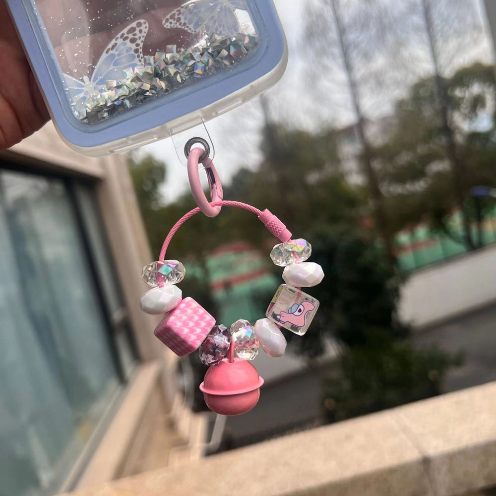 Trendy phone case charm with bell pendant - creative color block, cartoon cute, girly style