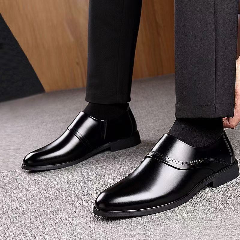 Men's leather dress shoes - 2024 spring collection: premium business casual, hidden heel, versatile, and available in plus sizes